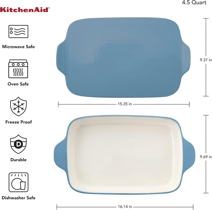 KitchenAid KQ994BXBLA Rechteckige Backform mit Deckel Verglastes Steingut, Blauer Samt Rechteckiger