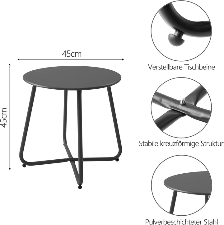 Beistelltisch, Kleiner Beistelltisch Metall, Garten Rund, Couchtish & Kaffeetisch mit Verstellbarer
