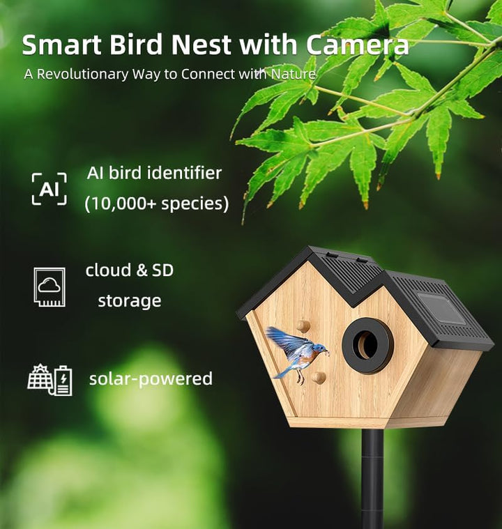 Vogelhaus mit Kamera, 2K Kamera WLAN Outdoor mit Massivholz Nistkasten, 2,4G WiFi & App Benachrichti