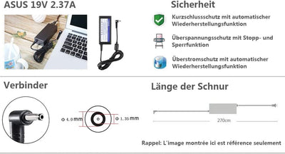 FSKE® 19V 2.37A 45W Laptop Ladegerät für ASUS VivoBook X540 X540UA X540S X540LA X541S X541UA X553S M