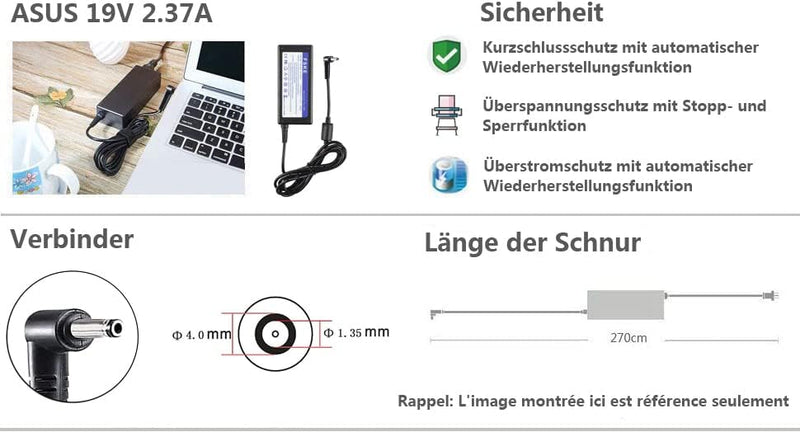 FSKE® 19V 2.37A 45W Laptop Ladegerät für ASUS VivoBook X540 X540UA X540S X540LA X541S X541UA X553S M