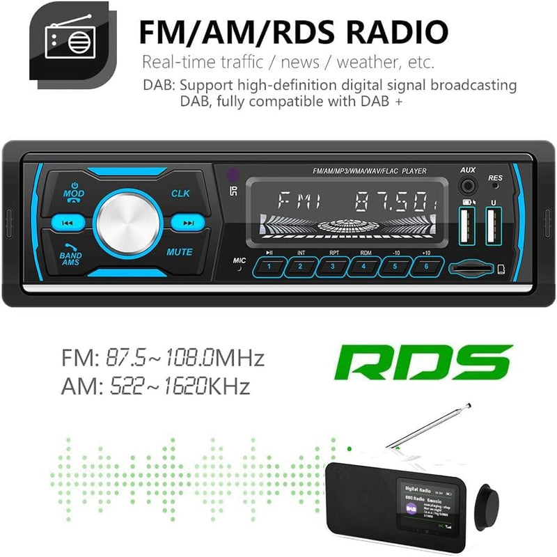 DAB + Autoradio mit Bluetooth 1 Din Digital Media Player Freisprecheinrichtung FM/AM/RDS Radio Auto