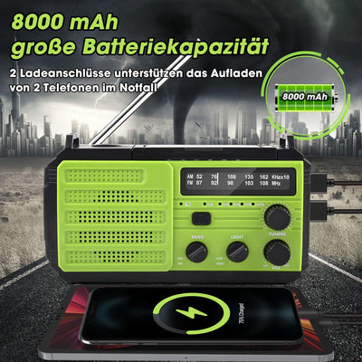 MILFECH 8000mAh Solar Radio, Kurbelradio Tragbar AM/FM Dynamo Wetter Notfallradio, LED Taschenlampe