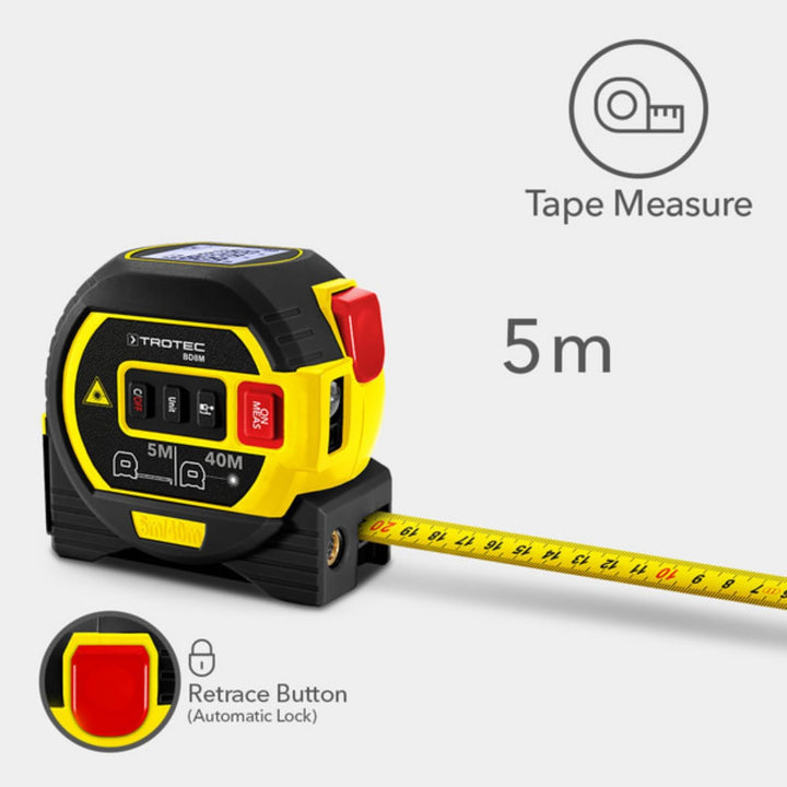 TROTEC Laser Messgerät Entfernung BD8M – Digitales Entfernungsmesser – Reichweite bis 40 m, inkl. Kr