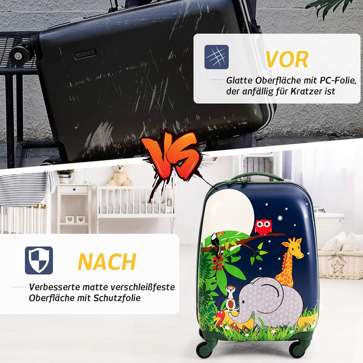 COSTWAY 2tlg Kinderkoffer + Rucksack, Kindertrolley aus Kunststoff, Kindergepäck, Kinder Kofferset H