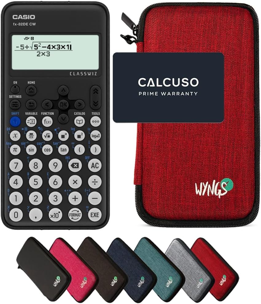 CALCUSO Sparpaket: Casio FX-82DE CW ClassWiz technisch-wissenschaftlicher Schulrechner + WYNGS Schut