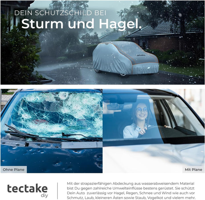 tectake® Auto Abdeckplane, Hagelschutz Autoplane, Autoabdeckung, wasserdichte Decke, atmungsaktiv, e