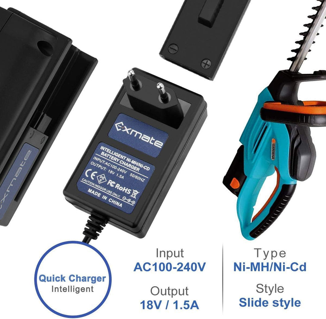 Exmate 18V Ladegerät für Gardena 8834-20 18V NI-MH/NI-Cd Akkus (Nicht für Lithium Akkus)