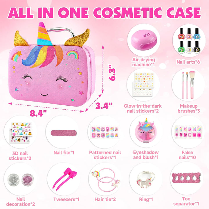 Unicorn Kinderschminke Set Mädchen, Make-up Kinder Vanity Case, Waschbar Make Up Kinder Schminkkoffe