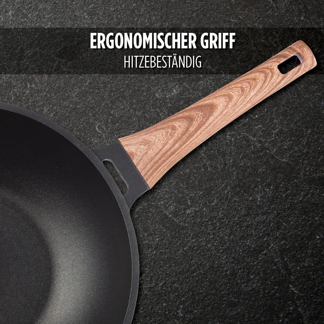 ROSMARINO Profi Wok 30 cm | Wok-pfanne mit hervorragende Wärmeverteilung und Wärmeleistung | Raffini
