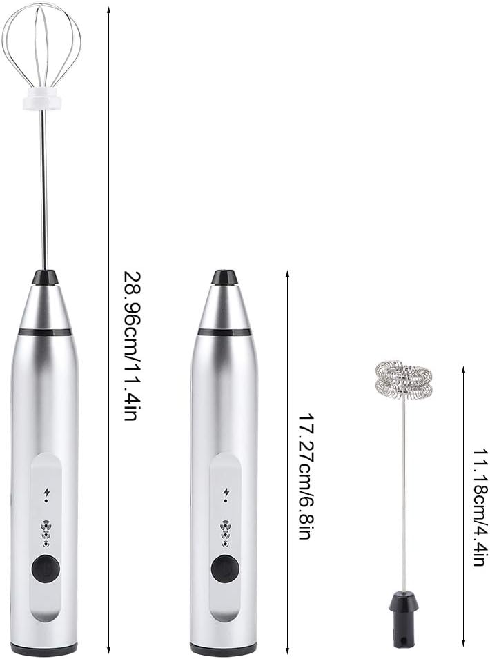 Milchaufschäumer Elektrisch Stab Milk Frother Stabmixer für Cappuccino Lattes Matcha(Silver)