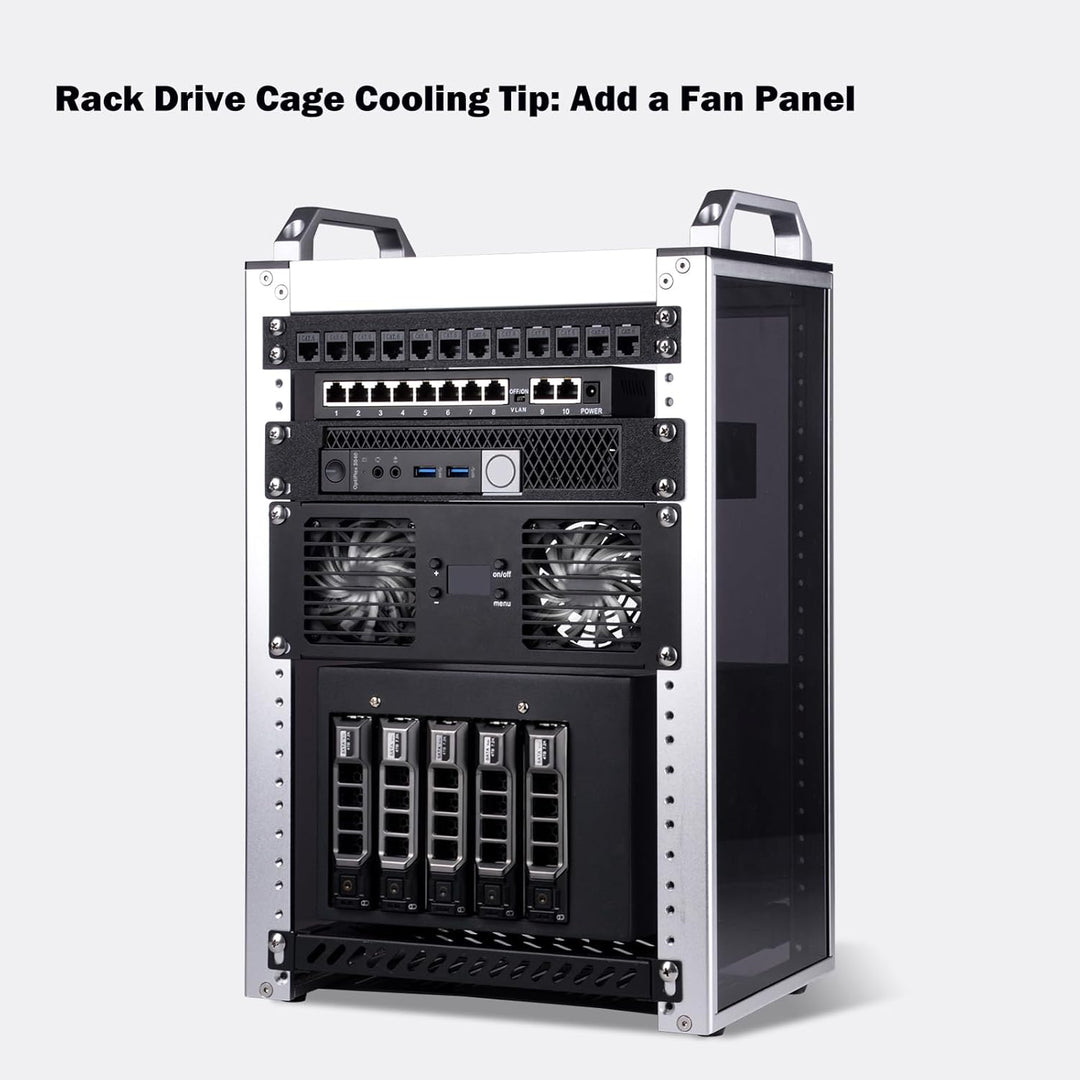 GeeekPi 10-Zoll 2U Rackmontage Dual-Fan-Kühlpanel mit OLED-Display & 2X 70-mm-Aktivlüfter für 10-Zol