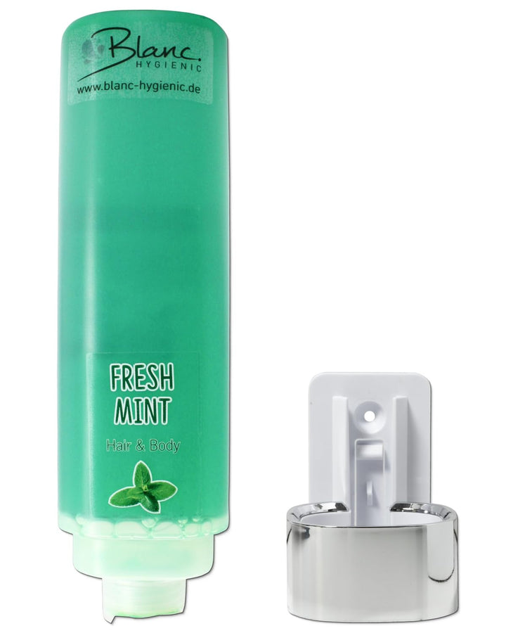 SET Hair & Body Fresh Mint 12x425 ml + 4 Halter Chrom | 12x425 ml Hair & Body, 4 Spenderhalter Chrom