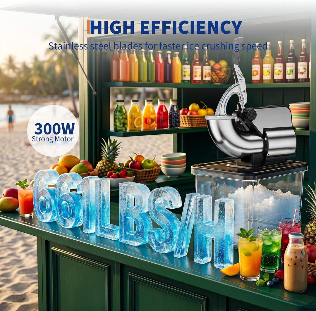 Garvee Professionelle Eiscrusher Maschine – 300W Motor, doppelte Edelstahlklinge, 50L Behälter, 300k
