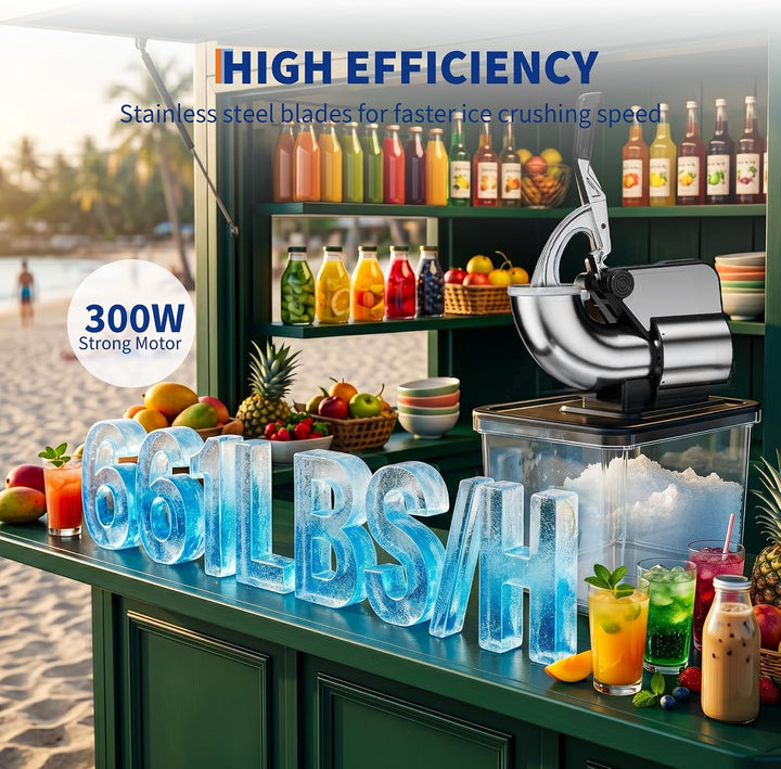 Garvee Professionelle Eiscrusher Maschine – 300W Motor, doppelte Edelstahlklinge, 50L Behälter, 300k