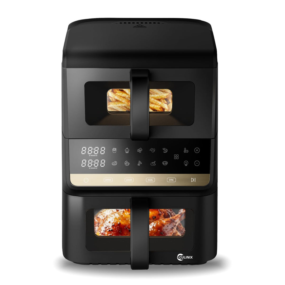 Heissluftfritteuse 2 Kammern, 10L Airfryer (3.5+6.5L) 10-in-1 vertikale Doppelkammer mit Dual & Sync