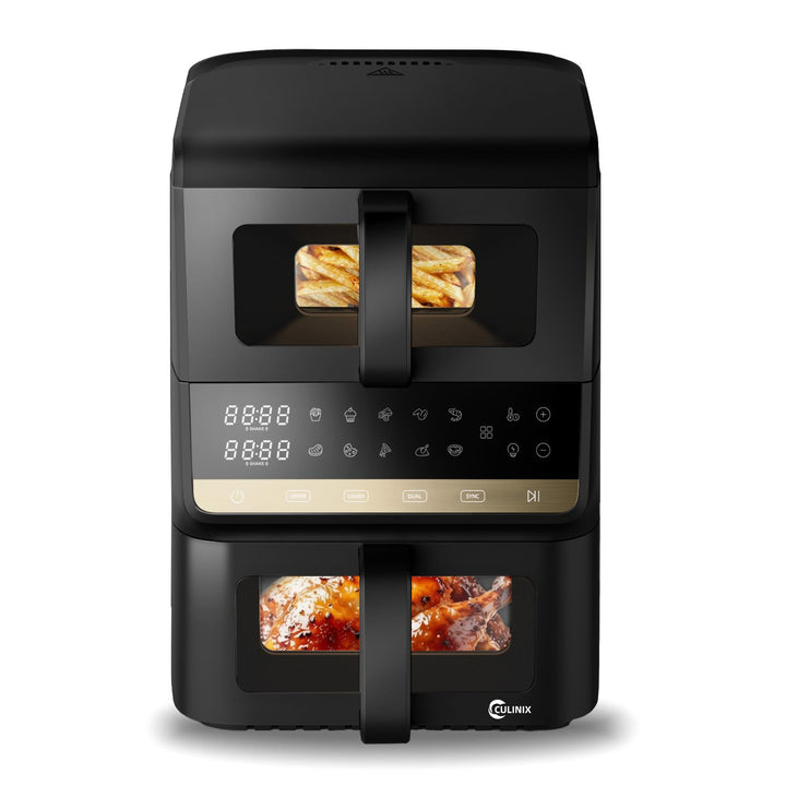 Heissluftfritteuse 2 Kammern, 10L Airfryer (3.5+6.5L) 10-in-1 vertikale Doppelkammer mit Dual & Sync
