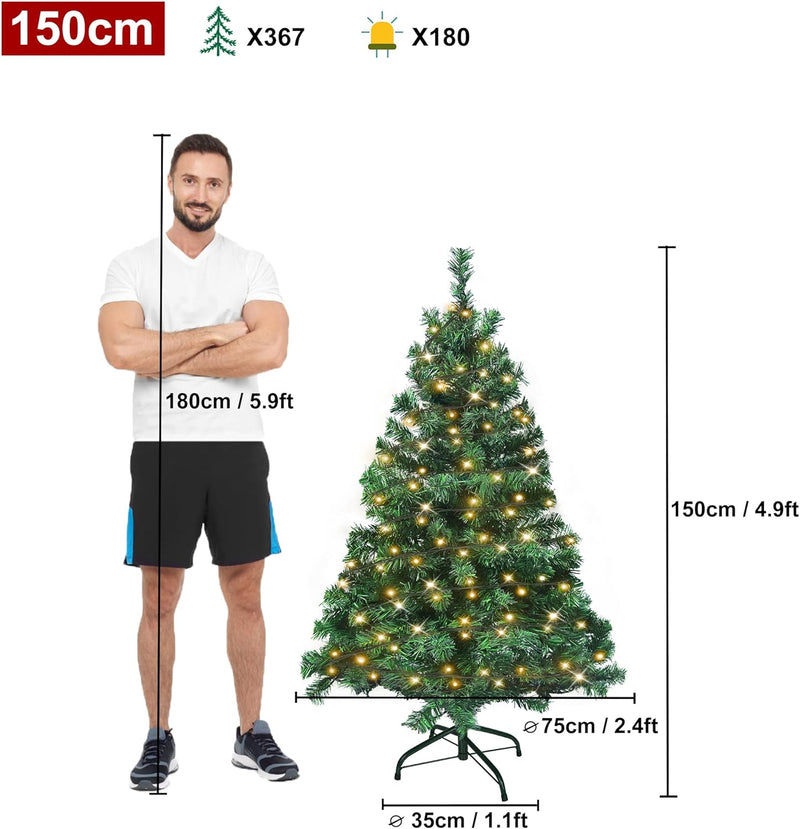 UISEBRT Weihnachtsbaum Künstlich mit Beleuchtung 150cm - LED Weihnachtsbäume Tannenbaum Christbaum D