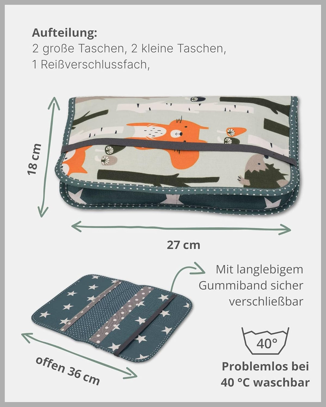 ULLENBOOM ® Windeltasche für unterwegs (Made in EU) - Wickeltasche für bis zu 3 Windeln, Feuchttüche