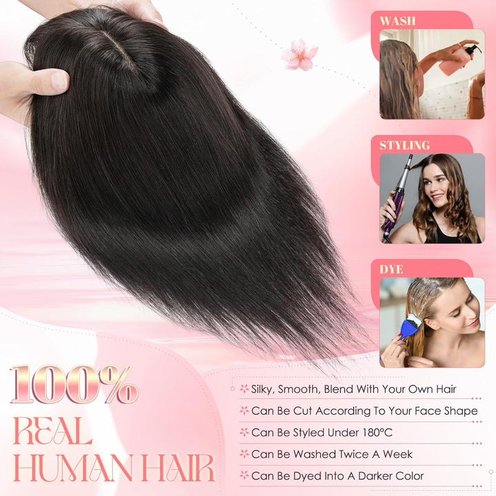 Topper Extensions mit Fringe Haartopper für Frauen 150% dichte Haarteile Clip in 7 * 13cm Basis weic