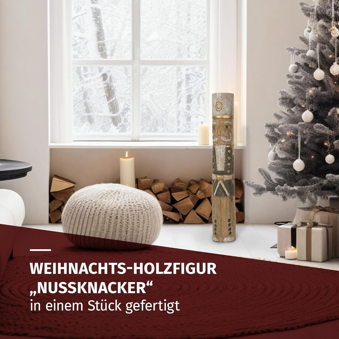 Moritz Nussknacker Holzfigur 61 cm handgefertigte Weihnachtsdekoration aus Mangoholz geschnitzt und
