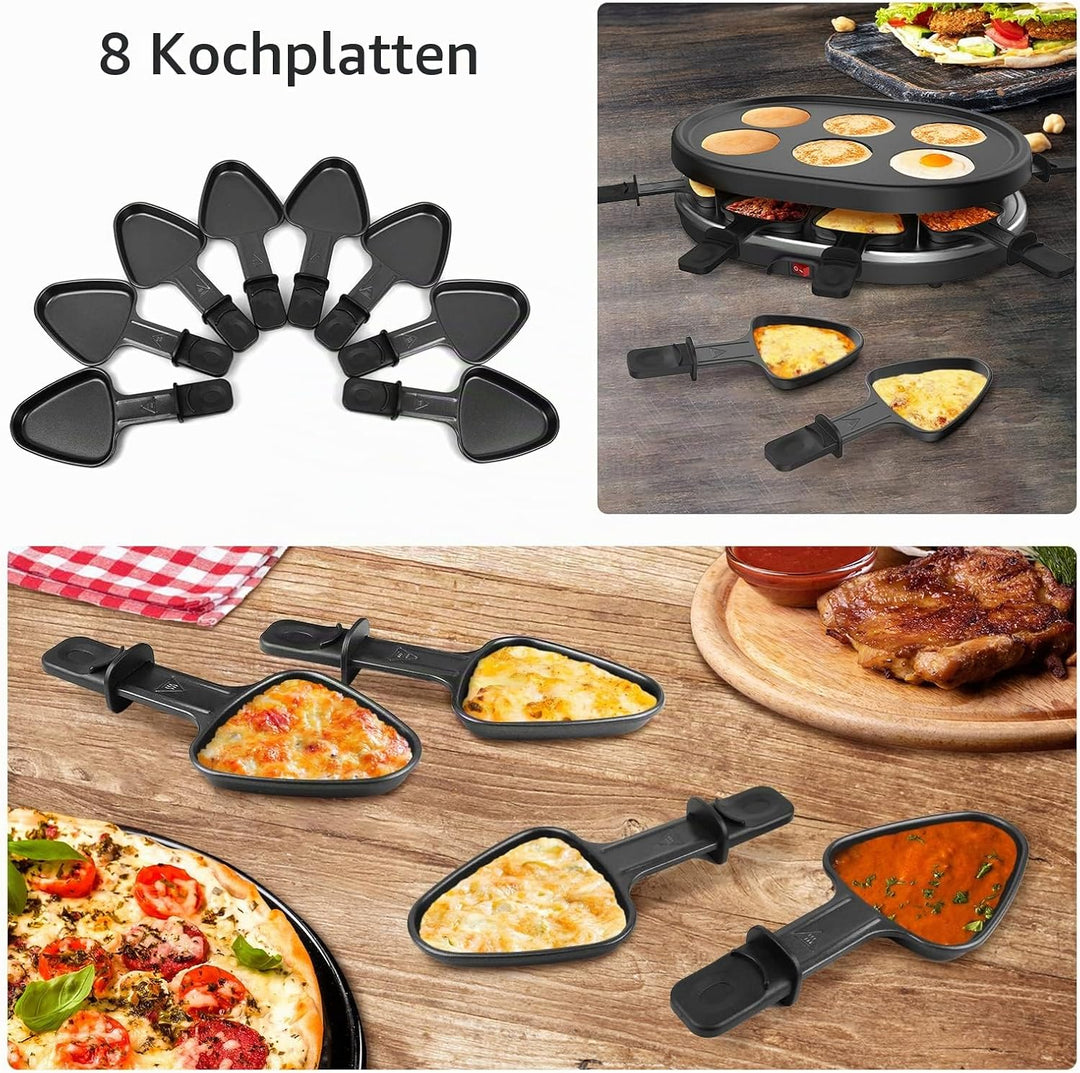 Leogreen - Raclette-Grill, Raclette 4 in 1 für 8 Personen, Elektrischer Grill, Steingrillplatte, Pfa