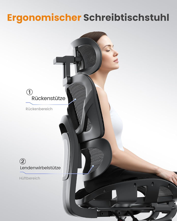 naspaluro Bürostuhl Ergonomisch, Schreibtischstuhl mit hoher Rückenlehne aus Netzgewebe, Belastbarke
