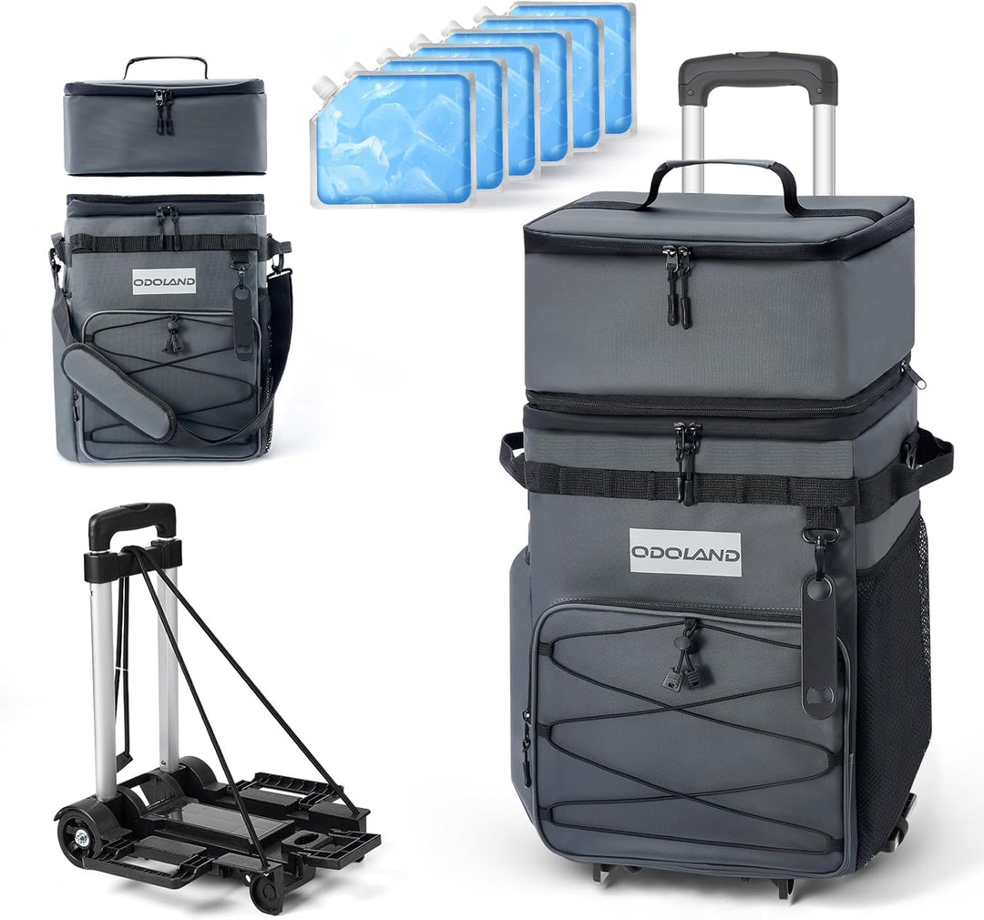 Odoland Kühltasche gross 48/72 can Rollkühler Picknicktasche mit Rädern und Griff Auslaufsicher & Wa