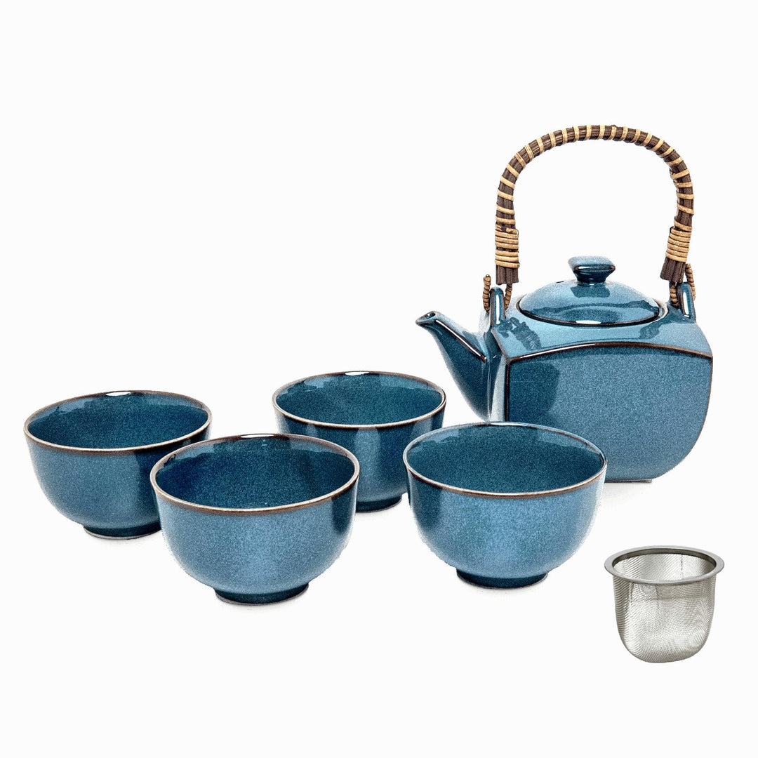 Original Japanisches Teeservice KONPEKI Blau Japan Porzellan Teeset in Geschenkbox Kanne 600 ml, KON
