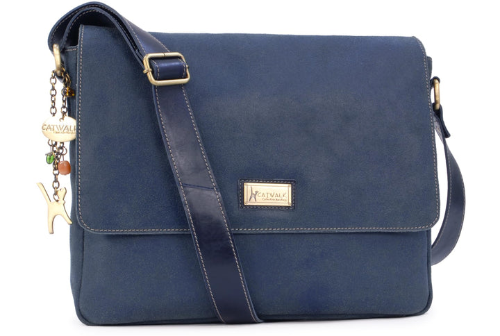 Catwalk Collection Handbags - Leder Laptoptasche 14 15 Zoll - Umhängetasche Messenger Bag Gross - Ar