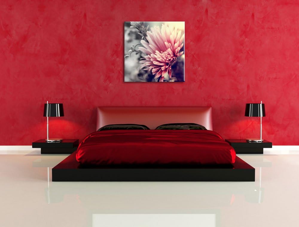 Pixxprint Romantische Blumen Schwarz/Weiss, Format: 70x70 auf Leinwand, 70x70