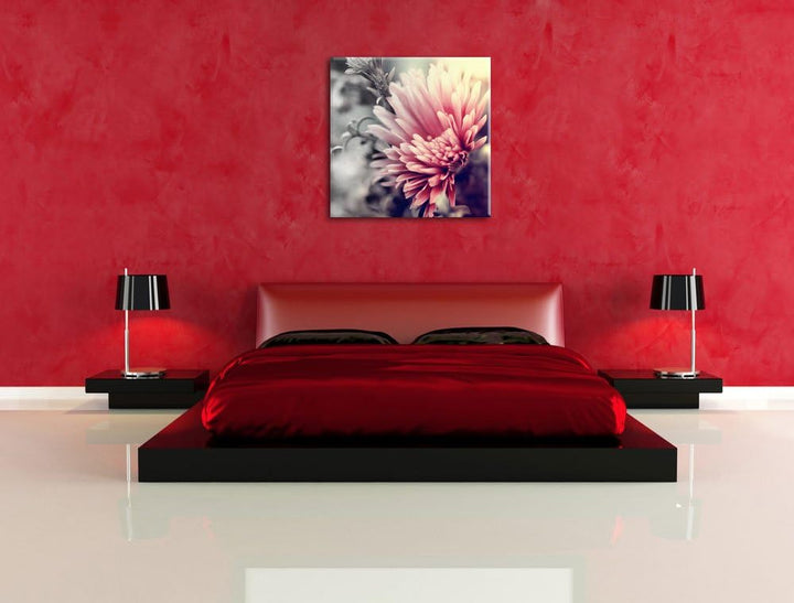 Pixxprint Romantische Blumen Schwarz/Weiss, Format: 70x70 auf Leinwand, 70x70