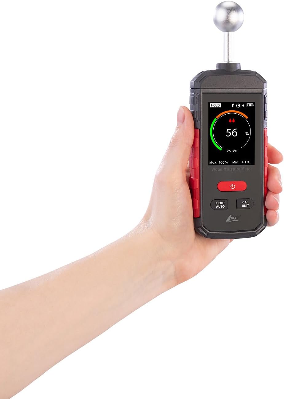 AGT Feuchtemesser: Akku-Feuchtigkeits-Messgerät, nichtinvasive Messung, Farb-LCD, 5-40 mm (Digitales