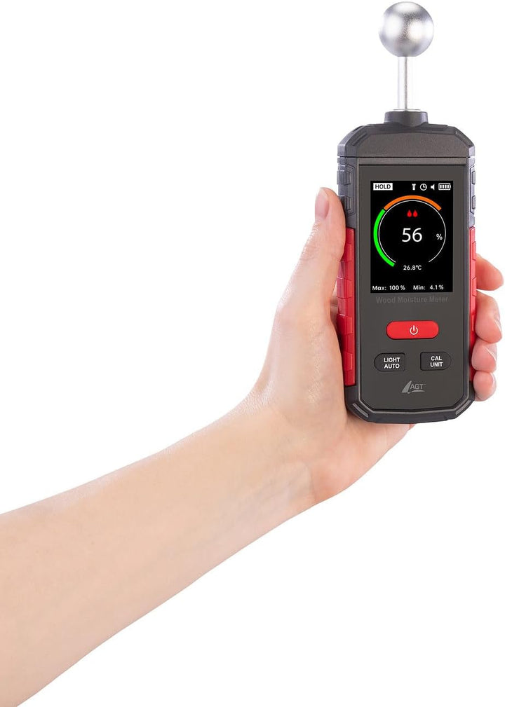 AGT Feuchtemesser: Akku-Feuchtigkeits-Messgerät, nichtinvasive Messung, Farb-LCD, 5-40 mm (Digitales