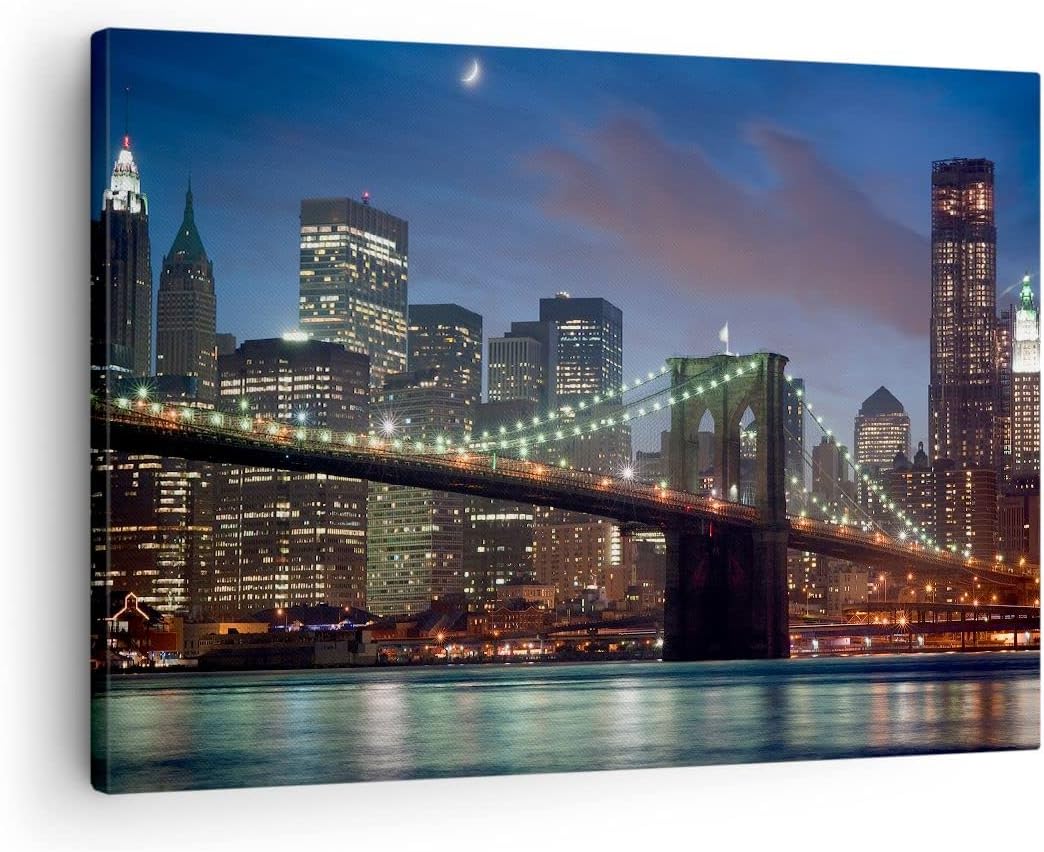 Bilder auf Leinwand Brooklyn brücke nacht new york city Leinwandbild 70x50cm Wandbilder Dekoration W