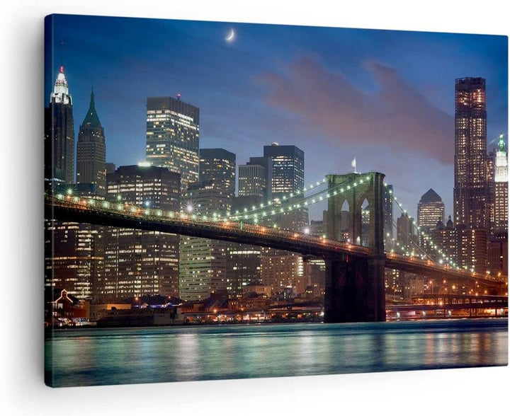 Bilder auf Leinwand Brooklyn brücke nacht new york city Leinwandbild 70x50cm Wandbilder Dekoration W