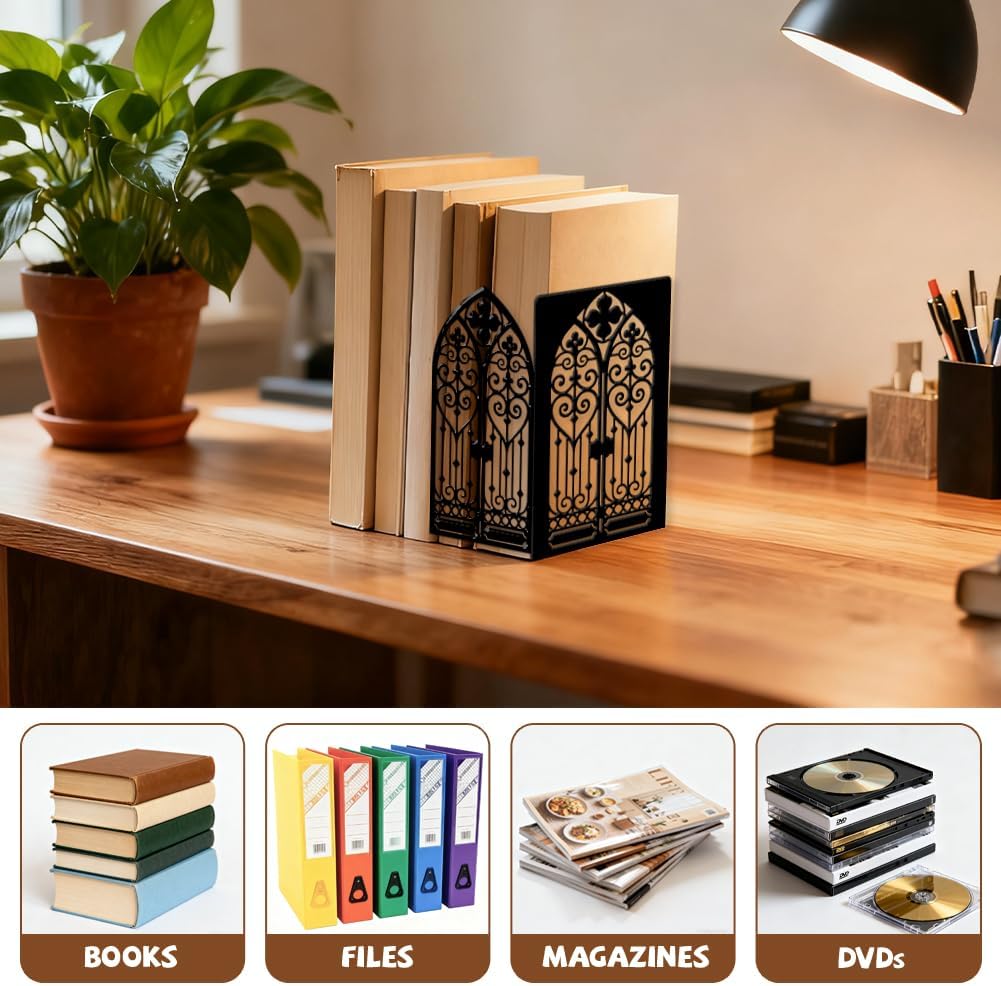 Peacoblue Buchstütze Dekorativ Modern Gotische Verzierte Tür Metall Buchstützen für Schwere Bücher 1