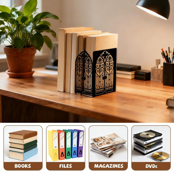 Peacoblue Buchstütze Dekorativ Modern Gotische Verzierte Tür Metall Buchstützen für Schwere Bücher 1