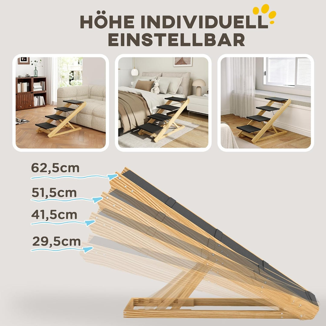 PawHut 2 in 1 Hundetreppe 4-stufige 62,5 cm Höhenverstellbar Hunderampe mit Rutschfester Oberfläche