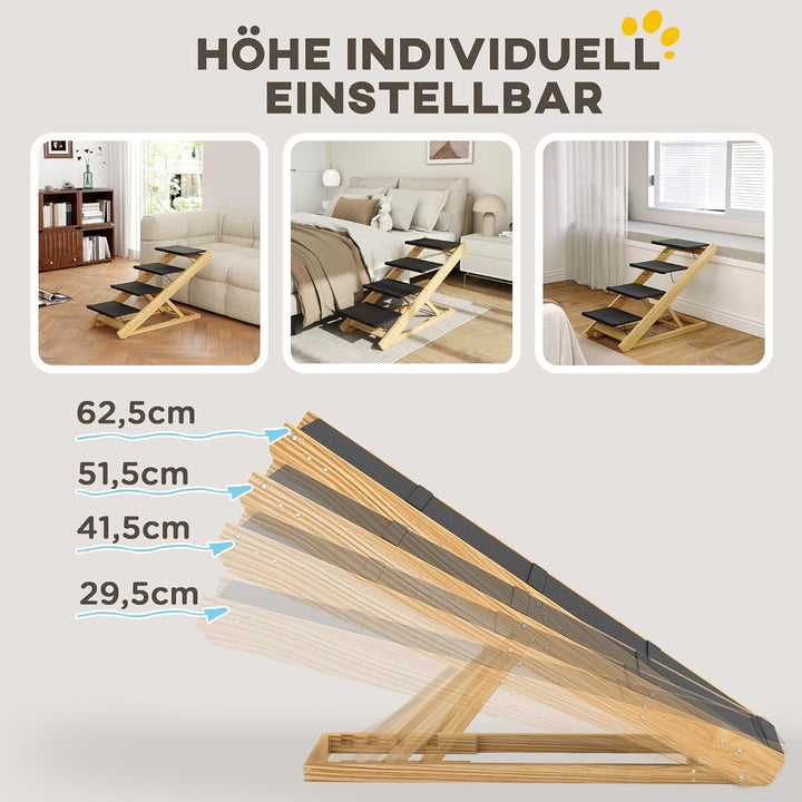 PawHut 2 in 1 Hundetreppe 4-stufige 62,5 cm Höhenverstellbar Hunderampe mit Rutschfester Oberfläche