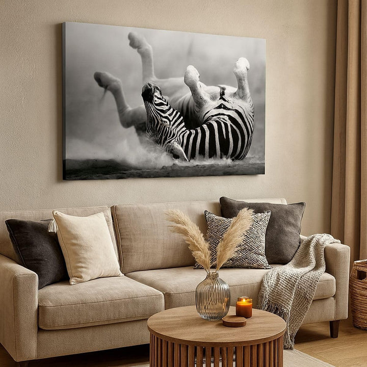 Bilder auf Leinwand 100x70cm Leinwandbild Zebra Streifen Tier wild Gross Wanddeko Bild Schlafzimmer
