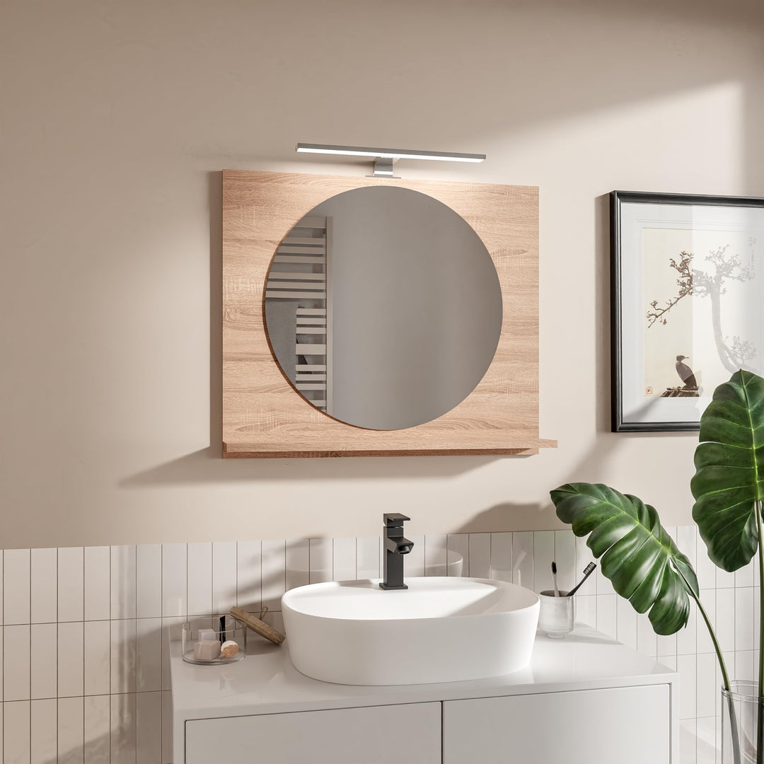 Badspiegel Rund mit Beleuchtung und Ablage Sonoma 70x60 cm Spiegel ⌀55 cm Badezimmer-Wand-Rasierspie
