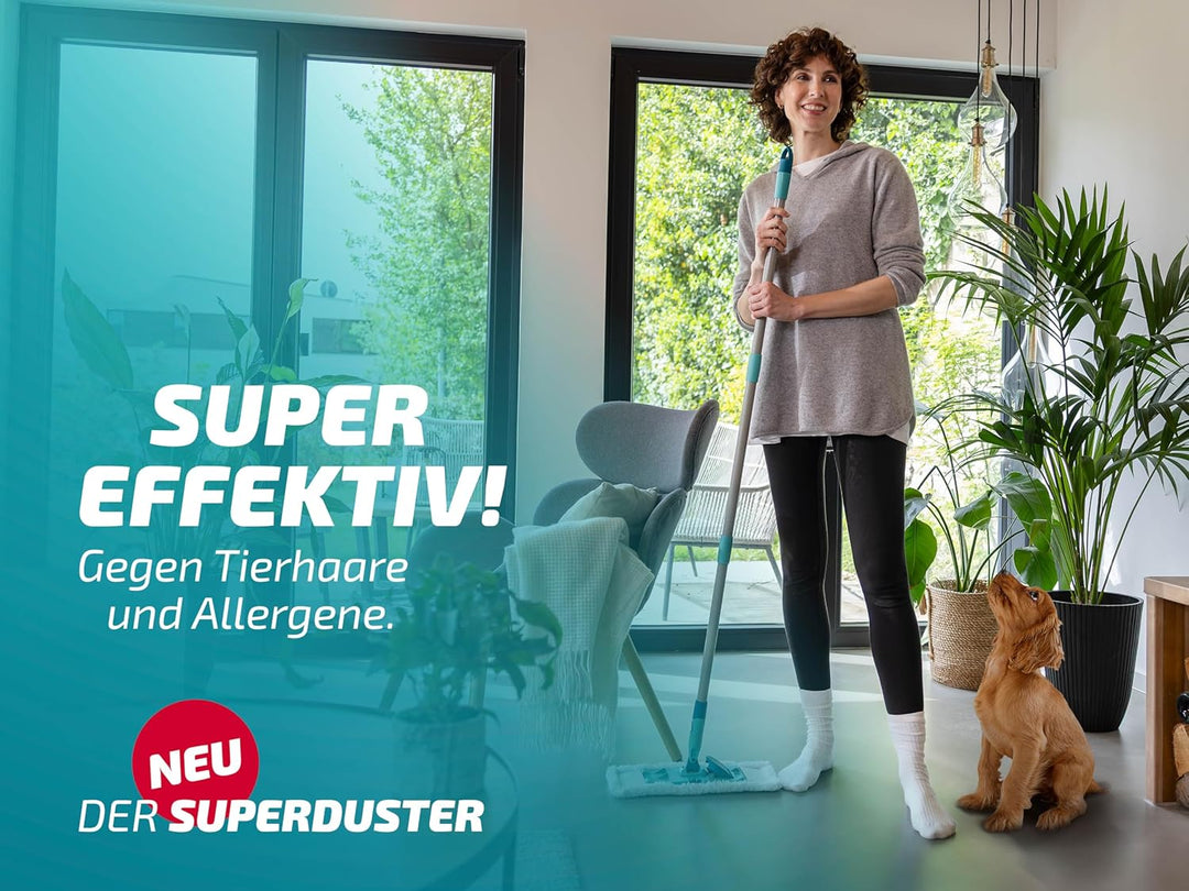 Leifheit SUPERDUSTER Floor, waschbarer Staubwischer Boden mit Rundum-Staubbezug für Hartböden und Fu