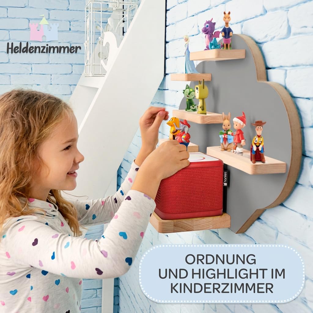 Tonie Regal Wolke Grau für Toniebox 1 & 2 [GRATIS Tragetasche] bis 20 Figuren - Mädchen und Junge -