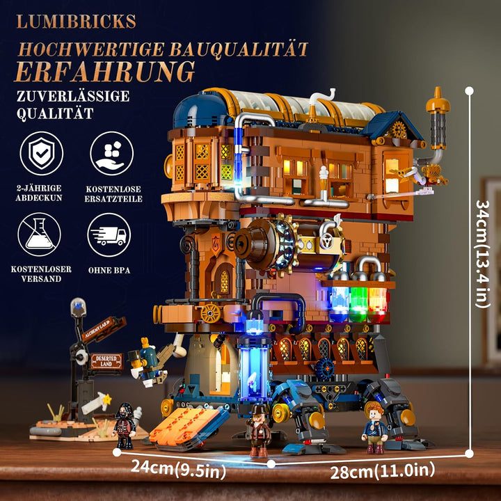 Lumibricks Alchemistisches Bewegliches Schloss LED-Bauset – 2690 Teile Steampunk-Fantasiemodell mit