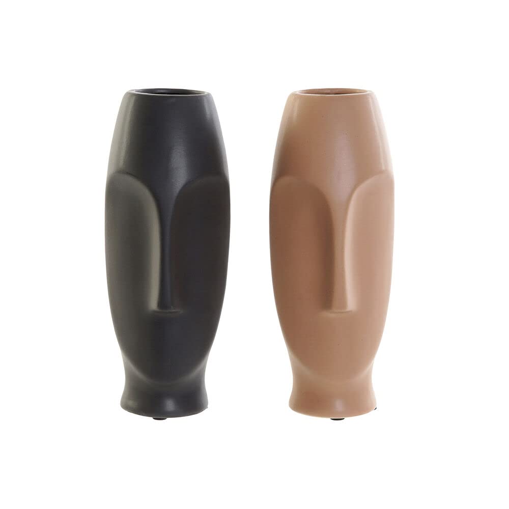DKD Home Decor Moderne Vase der Marke Keramik Rosa Dunkelgrau (9,5 x 9,5 x 28 cm) (2 Stück) (Referen