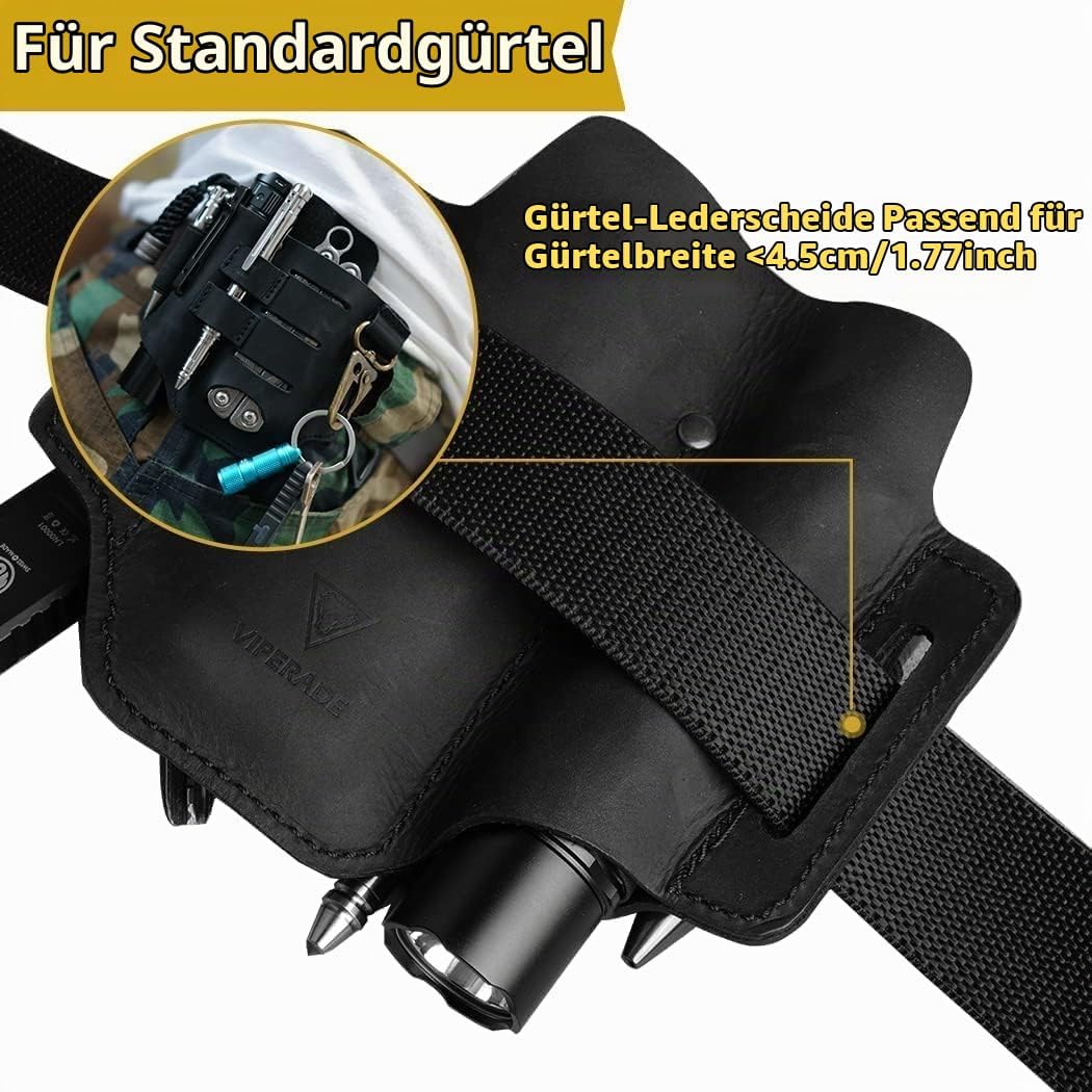 VIPERADE PJ16 Leder EDC Tasche Organizer Taktischer Multitool Halter mit Schlüsselbund Gürtelschlauf