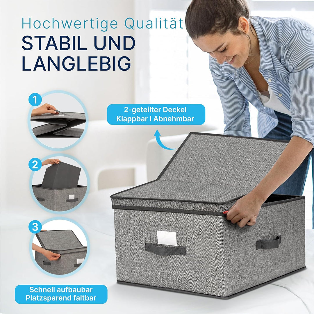 TOPP4u grosse Aufbewahrungs-Box mit Deckel 2x - extra grosse Faltbox für Kleiderschrank &amp; Regal - 40