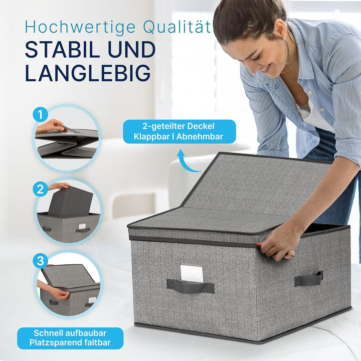 TOPP4u grosse Aufbewahrungs-Box mit Deckel 2x - extra grosse Faltbox für Kleiderschrank &amp; Regal - 40