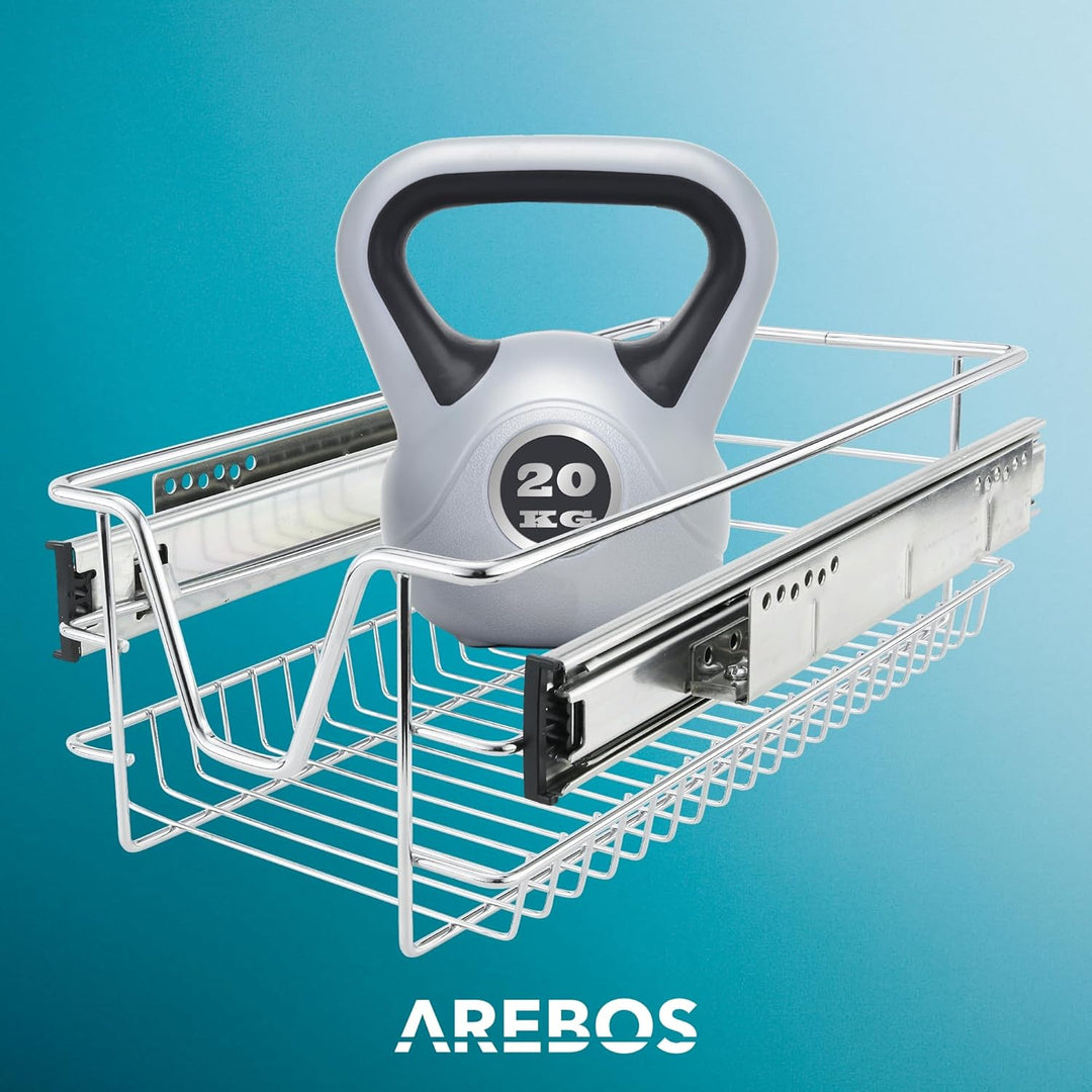 Arebos Teleskopschublade - für Schrankbreite 30 40 50 oder 60 cm/verchromt/Setwahl- Küchenschublade